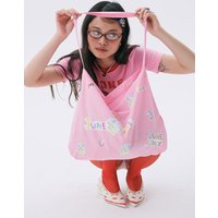Drawing Cotton Shoulder Crossbody Bag [Pink]