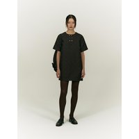 Damask Jacquard Double Button Half Sleeve Dress [BROWN]