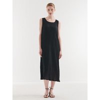 Wrinkle Pleated Sleeveless H-line Dress [Black]