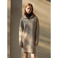 Casual Half Zip-up Knit Midi Dress