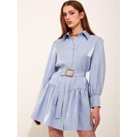 Shirring Silky Rayon Semi-Loose Fit Dress [Blue]
