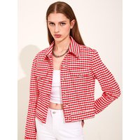 Checker Classic Cropped Denim Jacket [Baby Red]