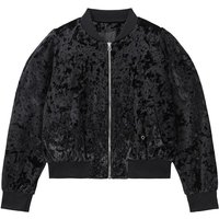 Velvet Cropped Standard Fit Bomber Jacket [Black]