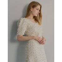 Eva Tweed H-line Midi Dress [Cream Ivory]