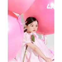 Premium Cotton Balloon Sleeve Flower Dress [Light Pink]
