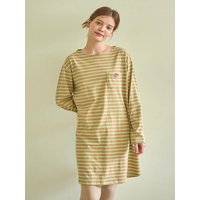 Striped Cotton-Spandex Loose-Fit Dress [Beige]
