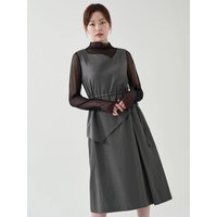 Peplum Sleeveless Midi Dress [Charcoal]