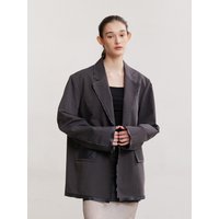 Cotton Raw Cut Oversized Blazer [Charcoal]