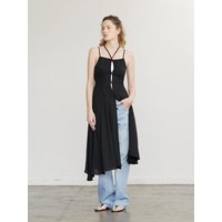 Layered Frill Pleated Slim Fit Dress [BLACK]