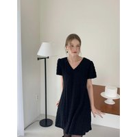 Hairy Textured A-line Mini Dress [Black]