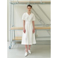 Puff Sleeve V-neck Linen Cotton Dress