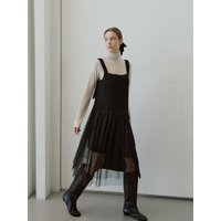 Wool Layered Overall Style Dress [Black]