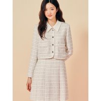 Color-Block Collar Pleated Tweed Dress GPPOP