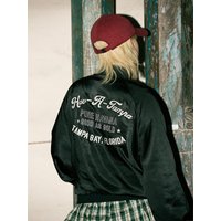 Cropped Oversized Chain Embroidered Bomber Jacket [Black] MSA