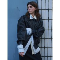 Faux Leather Utility Bomber Jacket [Black]