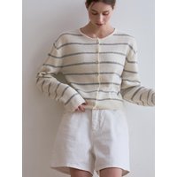 Stripe Wool Cashmere Cardigan [Beige]