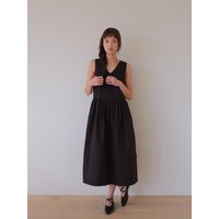 Sleeveless Shirring Maxi Dress [BLACK]