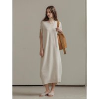 V-neck Merino Wool Drawing Knit Dress