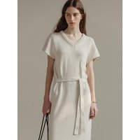 Cotton V-neck Cap Sleeve Knit Dress