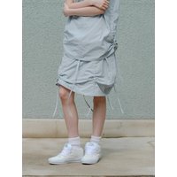 Shirring A-line Midi Skirt [Gray]