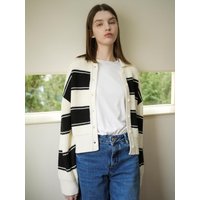 Wool Stripe Collar Cropped Cardigan [Cream]