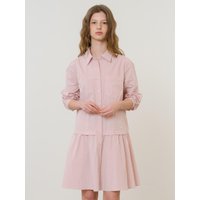 Flare Long Sleeve Shirt Dress [PINK]