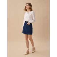 Denim Two Pocket Semi A-line Mini Skirt [Indigo Blue]