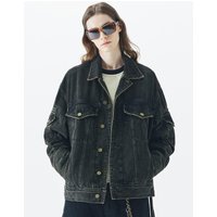 Vintage Patched Distressed Denim Jacket [Black]