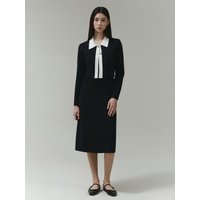 Two-Piece Short Cardigan Sleeveless Knit Dress ITPKOP [BLACK]