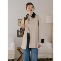 Contrast Textured Half Length Trench Coat [Beige]