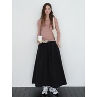 Cotton Shirring A-line Maxi Skirt [BLACK]