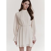 Pleated Collar Flowing Chiffon Dress [Ivory]