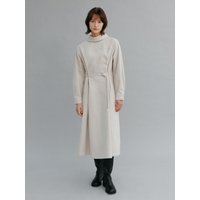 Mock Turtleneck Cotton Belted Dress [Light Beige, Grey]