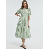 Cotton Loose Fit Short-Sleeve Garden Dress [Green]