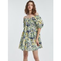 Off Shoulder Floral Square Neckline Dress [Black]