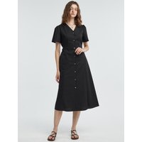 V Neck Loose Fit Cotton Shirt Dress [Black]