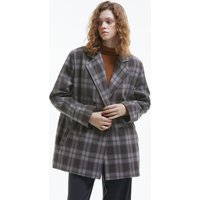 Oversize Check Belted Hip Length Blazer [Beige]
