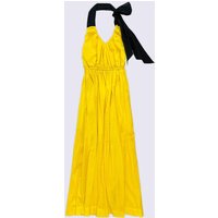 Halterneck V-neck Cotton Maxi Dress [Yellow]