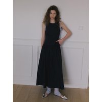 Low Waist Halter Shirred Maxi Dress [NavyLight Blue]