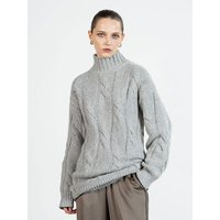 Cable Turtleneck Knitted Dress [Grey]
