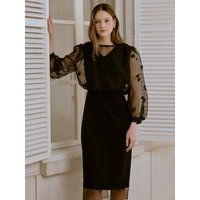 Sheer Layered Slim Midi Dress