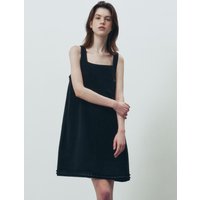 Frill Cotton A-line Midi Dress [Black]
