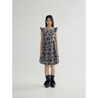 Floral Jacquard Frill Mini Dress [PinkBlack]