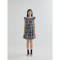 Floral Jacquard Frill Mini Dress [SilverBlack]
