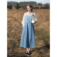 Layered Sleeveless Denim Dress [Blue]
