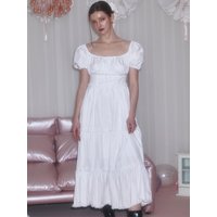 Puff Shirring Lace Long Maxi Dress [Ivory]