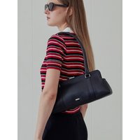 Square Vegan Leather Frame Shoulder Bag [Black]