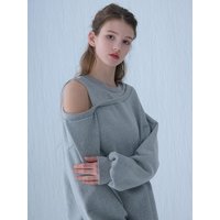 Oversized Off-Shoulder Sweatshirt Mini Dress [Gray]