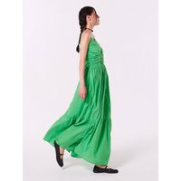 Shirring Sleeveless Cotton Maxi Dress [GREEN]