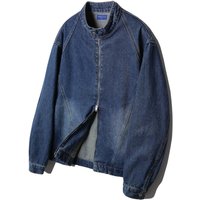 Washed China Collar Snap Slit Denim Biker Jacket DLX